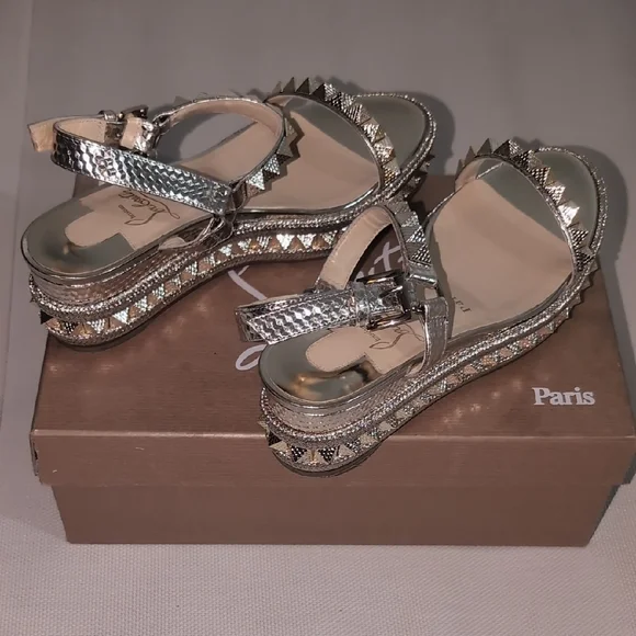 Christian Louboutin Madmonica Spiked Metallic Leather Sandals - Size 37 - Picture 13 of 15